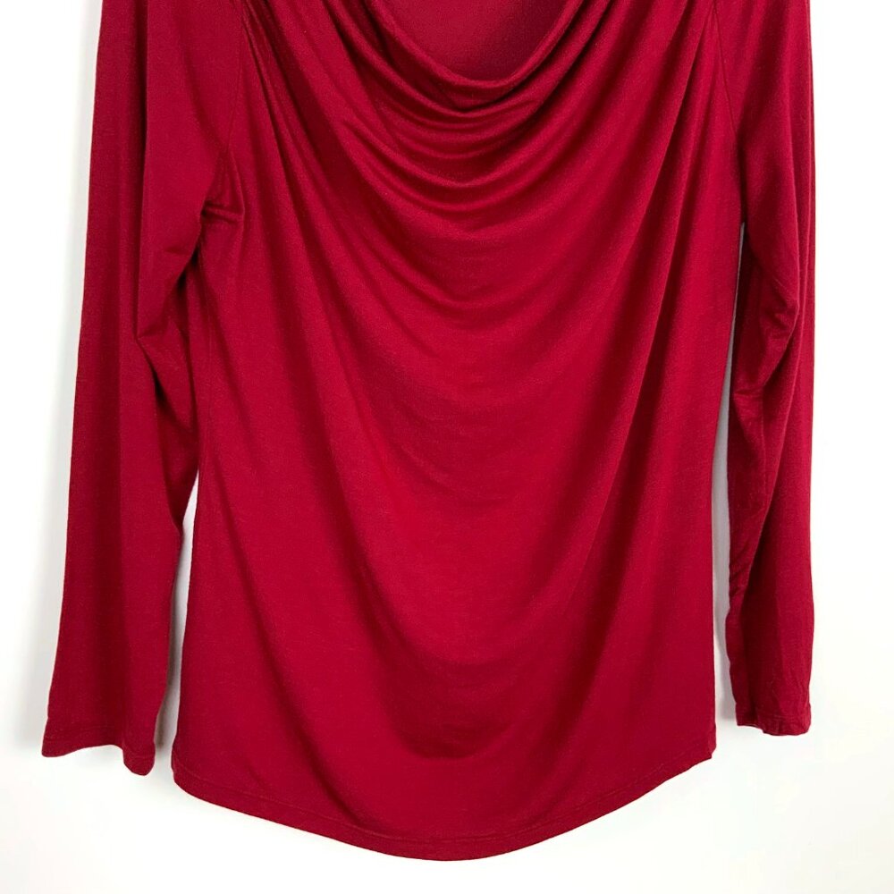 Elie Tahari Cranberry Red Cowl Neck Long Sleeve Top Blouse Career Sz L - Picture 4 of 16